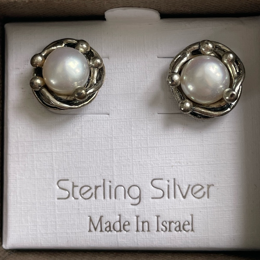 Or Paz Silver-Tone Brooch with White Pearl Accent